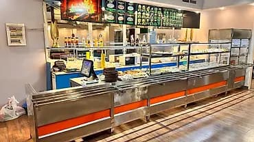 Линия раздачи для столовой, мебель, столы, ресепшен, кофе машина