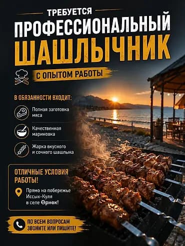 Требуется профессиональный шашлычник с опытом работы. Возраст: от 25