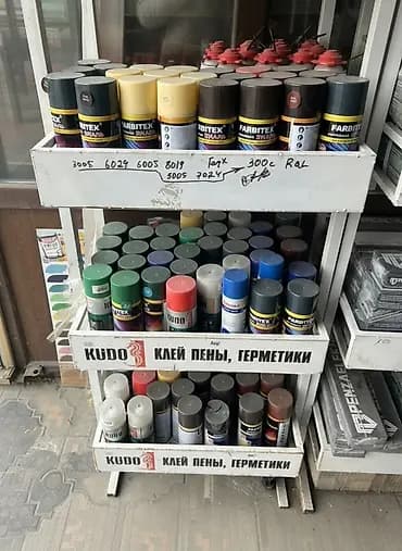 В ассортименте представлена аэрозольная краска Farbitex и Kudo в
