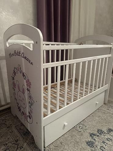 Бала үчүн комод: Детская кроватка с рисунком «Mon Petit Amour» - Материал: МДФ/дерево lalafo.kg да — 1 Бала үчүн комод: Детская кроватка с рисунком «Mon Petit Amour» - Материал: МДФ/дерево — 1