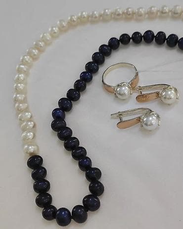 Новая коллекция Серебряный Комплект+ Бусы Чёрный Жемчуг Серебро at lalafo.kg Новая коллекция Серебряный Комплект+ Бусы Чёрный Жемчуг Серебро