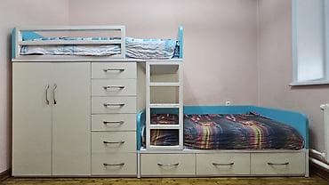 Двухъярусная детская кровать с системой хранения и лестницей. длина at lalafo.kg Двухъярусная детская кровать с системой хранения и лестницей. длина