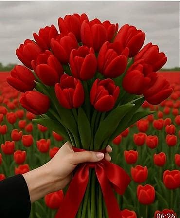 Букет из красных тюльпанов - Классический плотный букет из свежих at lalafo.kg Букет из красных тюльпанов - Классический плотный букет из свежих