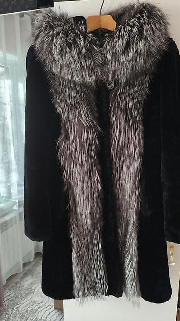 Шуба натуральная овчина, мех Чернобурки, размер 46, длина по колено, с at lalafo.kg Шуба натуральная овчина, мех Чернобурки, размер 46, длина по колено, с