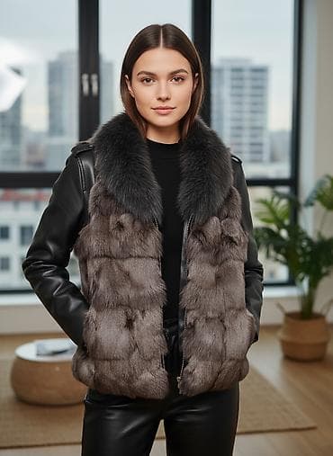 Меховой жилет из натурального меха зайца в холодном серо-дымчатом at lalafo.kg Меховой жилет из натурального меха зайца в холодном серо-дымчатом