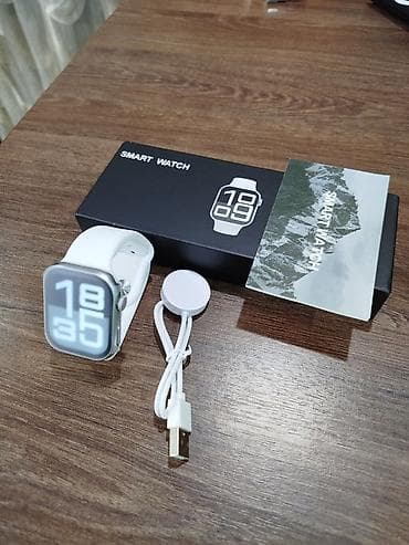 Смарт-часы с прямоугольным сенсорным экраном и белым силиконовым at lalafo.kg Смарт-часы с прямоугольным сенсорным экраном и белым силиконовым