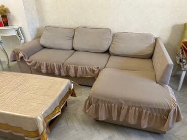 Угловой диван с правым шезлонгом - Компоновка: трехместная секция + at lalafo.kg Угловой диван с правым шезлонгом - Компоновка: трехместная секция +