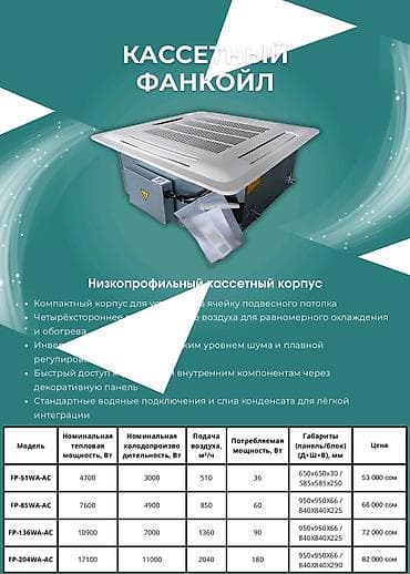 Кассетный фанкойл — это низкопрофильное устройство, предназначенное at lalafo.kg Кассетный фанкойл — это низкопрофильное устройство, предназначенное