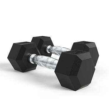 Пара шестигранных гантелей 10/10 кг с хромированными ручками. Черное at lalafo.kg Пара шестигранных гантелей 10/10 кг с хромированными ручками. Черное