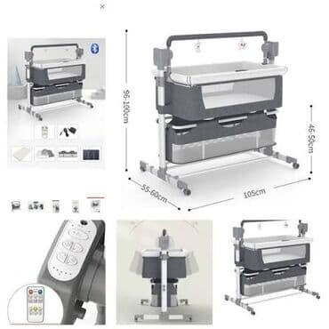 Детская приставная кроватка, С колесиками, цвет - Серый at lalafo.kg Детская приставная кроватка, С колесиками, цвет - Серый