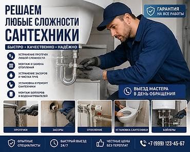 Сантехнические услуги любой сложности - Устраняем протечки любой at lalafo.kg Сантехнические услуги любой сложности - Устраняем протечки любой