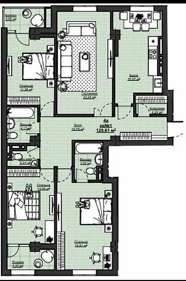 4 комнаты, 121 м², Элитка, 4 этаж, ПСО (под самоотделку) at lalafo.kg 4 комнаты, 121 м², Элитка, 4 этаж, ПСО (под самоотделку)