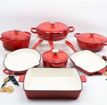 Набор чугунной посуды с эмалированным покрытием, 8 предметов at lalafo.kg Набор чугунной посуды с эмалированным покрытием, 8 предметов