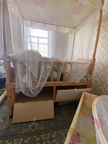 Детская мебельный комплект: кроватка с балдахином + люлька - Основная at lalafo.kg Детская мебельный комплект: кроватка с балдахином + люлька - Основная