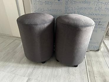 Пара круглых пуфов - Форма: цилиндрические - Цвет: темно-серый at lalafo.kg Пара круглых пуфов - Форма: цилиндрические - Цвет: темно-серый