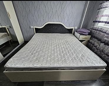 Двуспальная кровать, Б/у, С матрасом, длина - 180 см at lalafo.kg Двуспальная кровать, Б/у, С матрасом, длина - 180 см