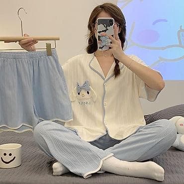 Женский домашний комплект пижам: рубашка на пуговицах + длинные штаны at lalafo.kg Женский домашний комплект пижам: рубашка на пуговицах + длинные штаны