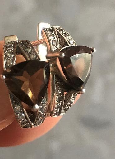 Күмүш сөйкөлөр: Небольшие серьги, серебро с дымчатым топазом и фианитами, 925 проба lalafo.kg да — 3 Күмүш сөйкөлөр: Небольшие серьги, серебро с дымчатым топазом и фианитами, 925 проба — 3