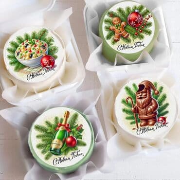 Новогодние торты с праздничной печатью - Нежные порционные и at lalafo.kg Новогодние торты с праздничной печатью - Нежные порционные и