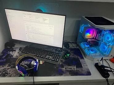 Игровой/рабочий компьютер с RGB-подсветкой в белом корпусе с боковыми at lalafo.kg Игровой/рабочий компьютер с RGB-подсветкой в белом корпусе с боковыми