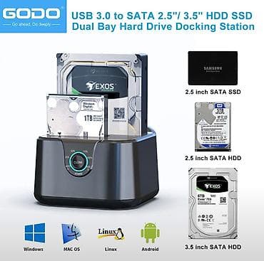 Док-станция GODO GDPD01T для SATA жестких дисков/SSD 2.5/3.5 с at lalafo.kg Док-станция GODO GDPD01T для SATA жестких дисков/SSD 2.5/3.5 с