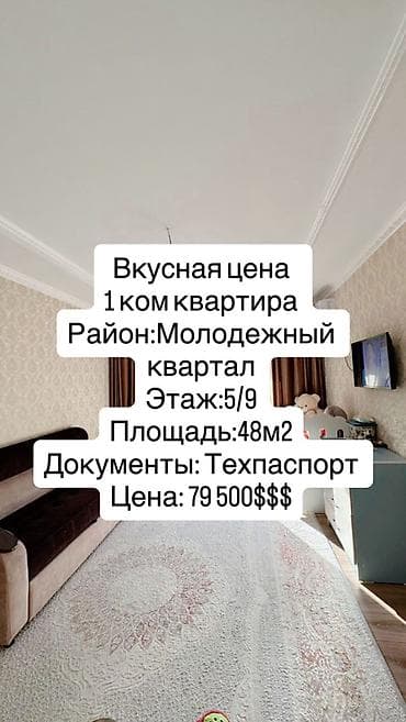 1 комната, 48 м², Элитка, 5 этаж, Евроремонт at lalafo.kg 1 комната, 48 м², Элитка, 5 этаж, Евроремонт