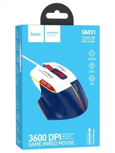 Игровая проводная мышь - Корпус в бело‑синем цвете с красным скроллом at lalafo.kg Игровая проводная мышь - Корпус в бело‑синем цвете с красным скроллом