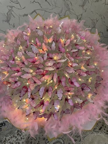 Большой декоративный букет «Розовые бабочки» с подсветкой. Эффектный at lalafo.kg Большой декоративный букет «Розовые бабочки» с подсветкой. Эффектный