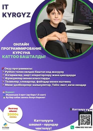 Онлайн‑курс программирования IT Kyrgyz (Python для начинающих) Что at lalafo.kg Онлайн‑курс программирования IT Kyrgyz (Python для начинающих) Что