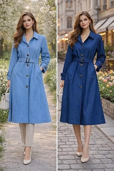 Женский тренч-платье из денима - Материал: плотный джинс - Длина at lalafo.kg Женский тренч-платье из денима - Материал: плотный джинс - Длина