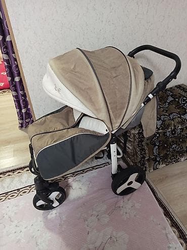 Прогулочная коляска ELЕ (надпись на капюшоне) бежево-серого цвета at lalafo.kg Прогулочная коляска ELЕ (надпись на капюшоне) бежево-серого цвета