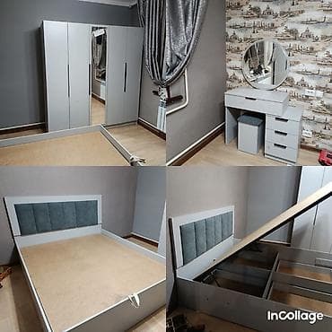 Спальный гарнитур, Новый, Двуспальная кровать, Трюмо, Тумба, Кыргызстан, Бесплатная доставка, цвет - Серый at lalafo.kg Спальный гарнитур, Новый, Двуспальная кровать, Трюмо, Тумба, Кыргызстан, Бесплатная доставка, цвет - Серый