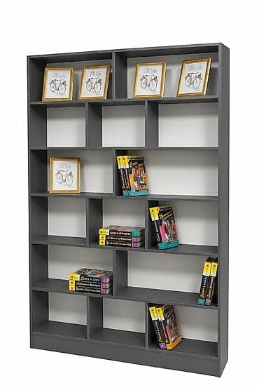 Стеллаж / книжная полка – графит Удобный многоярусный стеллаж для at lalafo.kg Стеллаж / книжная полка – графит Удобный многоярусный стеллаж для
