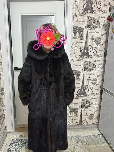 Длинная женская шуба из натурального тёмного меха (похоже на норку) с at lalafo.kg Длинная женская шуба из натурального тёмного меха (похоже на норку) с
