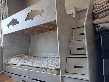 Двухъярусная детская кровать, ЛДСП, цвет - Серый at lalafo.kg Двухъярусная детская кровать, ЛДСП, цвет - Серый
