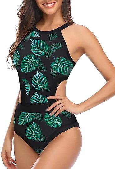 Слитный женский купальник с тропическим принтом - Цвет/принт: черный at lalafo.kg Слитный женский купальник с тропическим принтом - Цвет/принт: черный