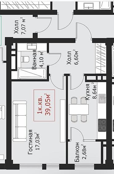 1 комната, 40 м², 6 этаж, Готовая ПСО (под самоотделку) at lalafo.kg 1 комната, 40 м², 6 этаж, Готовая ПСО (под самоотделку)