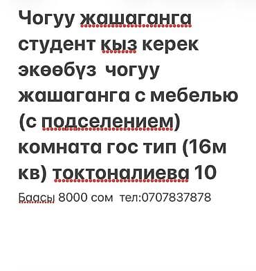 16 м², С мебелью полностью at lalafo.kg 16 м², С мебелью полностью