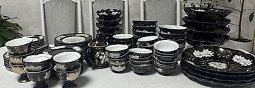 Большой сервиз из тонкого фарфора в едином дизайне “черный с золотом и at lalafo.kg Большой сервиз из тонкого фарфора в едином дизайне “черный с золотом и