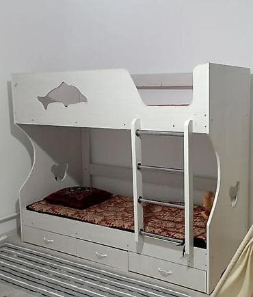 Двухъярусная детская кровать, Б/у, ЛДСП, цвет - Белый at lalafo.kg Двухъярусная детская кровать, Б/у, ЛДСП, цвет - Белый