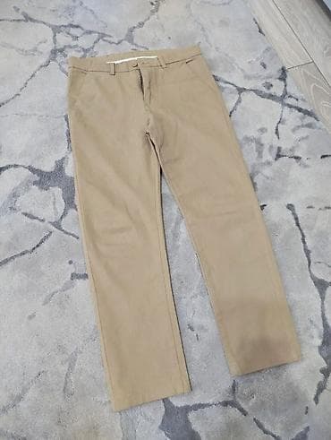 Мужские брюки-чинос, бежевые (хаки). - Классический прямой крой - at lalafo.kg Мужские брюки-чинос, бежевые (хаки). - Классический прямой крой -