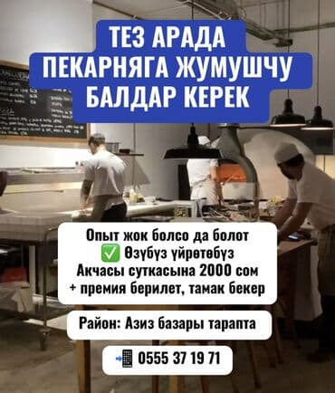 Требуется Пекарь, Оплата: Ежедневно, Без опыта at lalafo.kg Требуется Пекарь, Оплата: Ежедневно, Без опыта