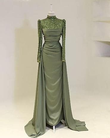 Вечернее платье в благородном оливковом оттенке. - Силуэт at lalafo.kg Вечернее платье в благородном оливковом оттенке. - Силуэт