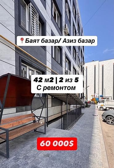 1 бөлмө, 42 м², Элитка, Баят/Азиз базары Элитка, 2 кабат, Евро оңдоо lalafo.kg да 1 бөлмө, 42 м², Элитка, Баят/Азиз базары Элитка, 2 кабат, Евро оңдоо