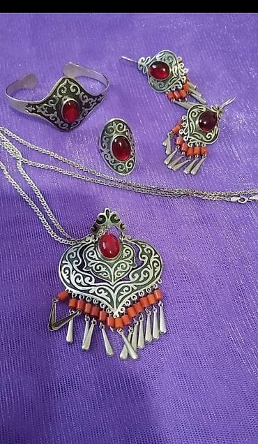 Национальный комплект в этно стиле серьги, кольцо, билерик и цепь с at lalafo.kg Национальный комплект в этно стиле серьги, кольцо, билерик и цепь с