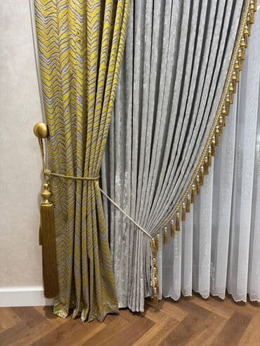 Комплект штор, Жаккард, С кистями, Изготовление на заказ, Для спальни at lalafo.kg Комплект штор, Жаккард, С кистями, Изготовление на заказ, Для спальни