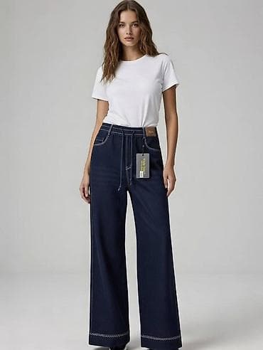 Женские широкие джинсы с высокой посадкой - Глубокий темно‑синий at lalafo.kg Женские широкие джинсы с высокой посадкой - Глубокий темно‑синий