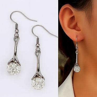 Серебристые серьги - Подвески с изящным удлинённым основанием и at lalafo.kg Серебристые серьги - Подвески с изящным удлинённым основанием и