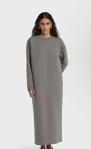 Платье-свитшот макси, цвет серо-хаки. - Свободный прямой крой с at lalafo.kg Платье-свитшот макси, цвет серо-хаки. - Свободный прямой крой с