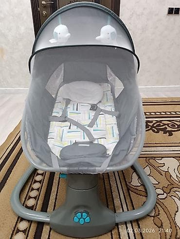 Детский электрический шезлонг-качалка с москитной сеткой и капюшоном lalafo.kg да — 2 Детский электрический шезлонг-качалка с москитной сеткой и капюшоном — 2